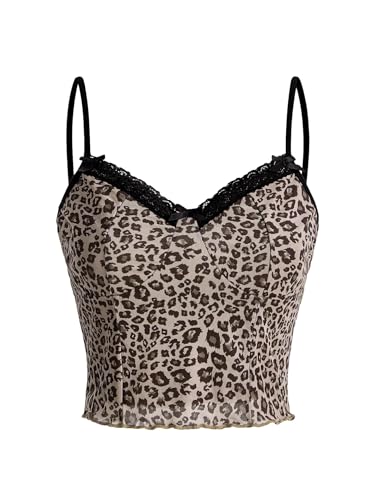SOLY HUX Women's Y2k Lace Trim Leopard Print Camisole Tops